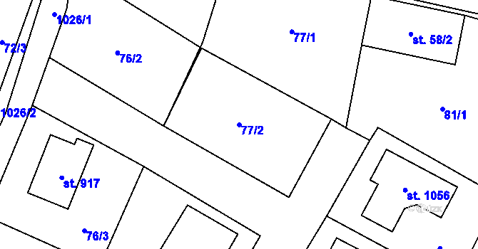 Parcela st. 77/2 v KÚ Chlumčany u Přeštic, Katastrální mapa
