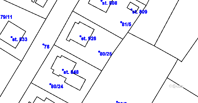 Parcela st. 80/25 v KÚ Chlumčany u Přeštic, Katastrální mapa