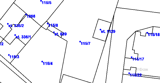 Parcela st. 115/7 v KÚ Chlumčany u Přeštic, Katastrální mapa