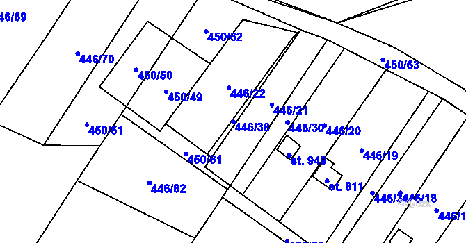 Parcela st. 446/38 v KÚ Chlumčany u Přeštic, Katastrální mapa