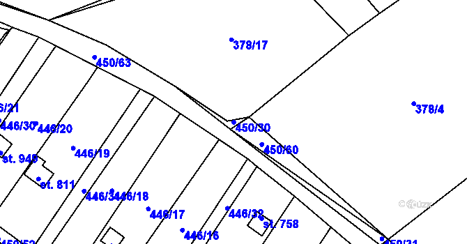 Parcela st. 450/30 v KÚ Chlumčany u Přeštic, Katastrální mapa