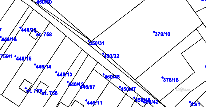 Parcela st. 450/32 v KÚ Chlumčany u Přeštic, Katastrální mapa