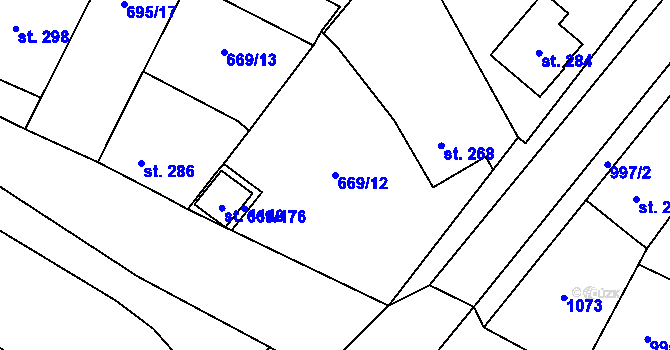 Parcela st. 669/12 v KÚ Chlumčany u Přeštic, Katastrální mapa