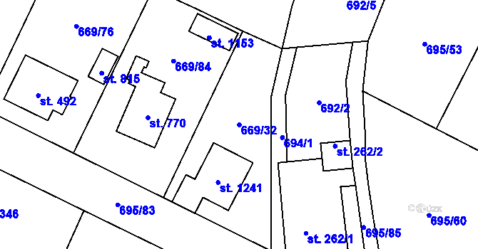 Parcela st. 669/32 v KÚ Chlumčany u Přeštic, Katastrální mapa