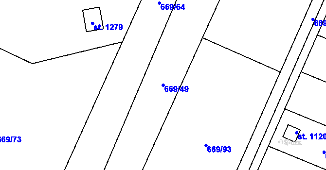 Parcela st. 669/49 v KÚ Chlumčany u Přeštic, Katastrální mapa
