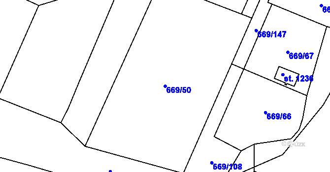 Parcela st. 669/50 v KÚ Chlumčany u Přeštic, Katastrální mapa