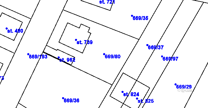 Parcela st. 669/80 v KÚ Chlumčany u Přeštic, Katastrální mapa