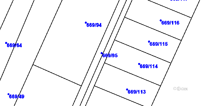 Parcela st. 669/95 v KÚ Chlumčany u Přeštic, Katastrální mapa