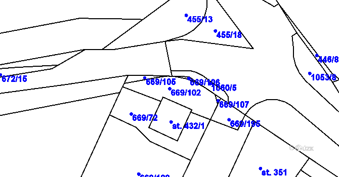 Parcela st. 669/102 v KÚ Chlumčany u Přeštic, Katastrální mapa