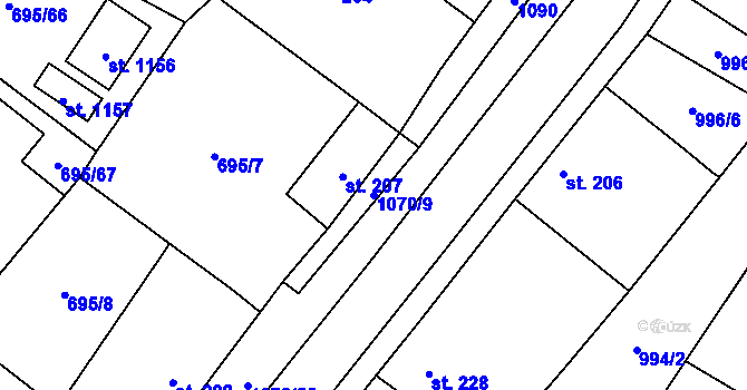 Parcela st. 1070/9 v KÚ Chlumčany u Přeštic, Katastrální mapa