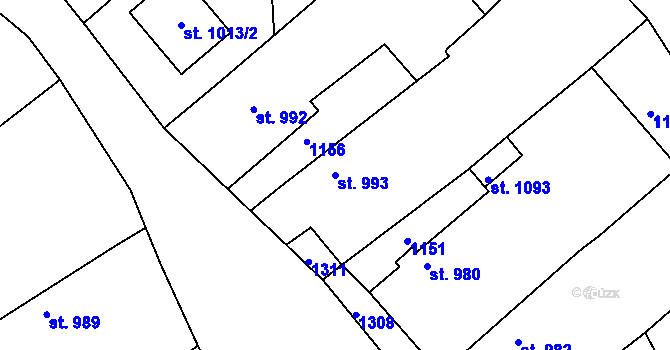 Parcela st. 993 v KÚ Chlumčany u Přeštic, Katastrální mapa