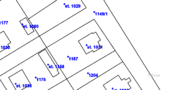 Parcela st. 1031 v KÚ Chlumčany u Přeštic, Katastrální mapa