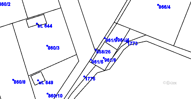 Parcela st. 858/26 v KÚ Chlumčany u Přeštic, Katastrální mapa