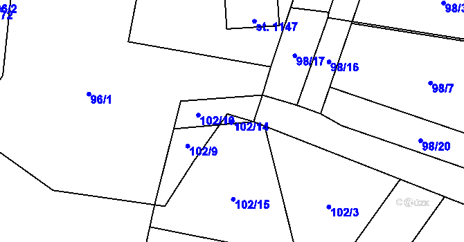 Parcela st. 102/14 v KÚ Chlumčany u Přeštic, Katastrální mapa