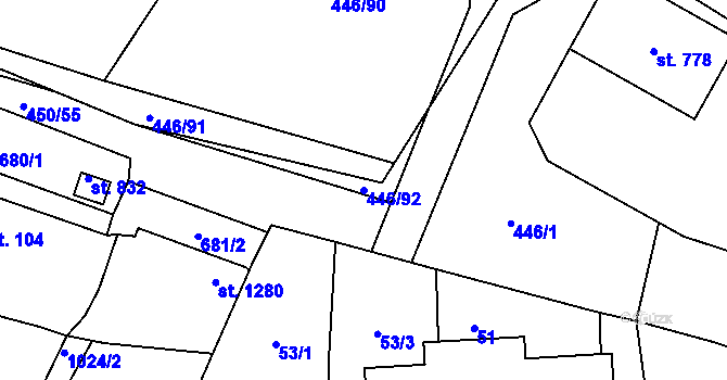 Parcela st. 446/92 v KÚ Chlumčany u Přeštic, Katastrální mapa