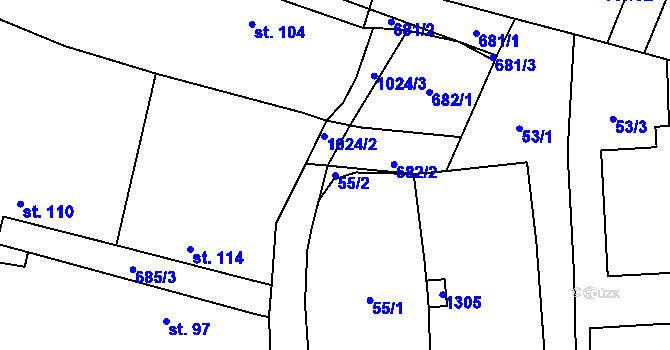 Parcela st. 55/2 v KÚ Chlumčany u Přeštic, Katastrální mapa