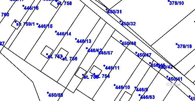 Parcela st. 446/57 v KÚ Chlumčany u Přeštic, Katastrální mapa