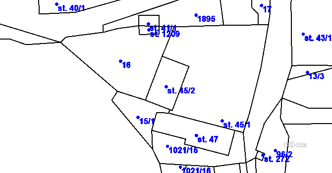 Parcela st. 45/2 v KÚ Chlumčany u Přeštic, Katastrální mapa
