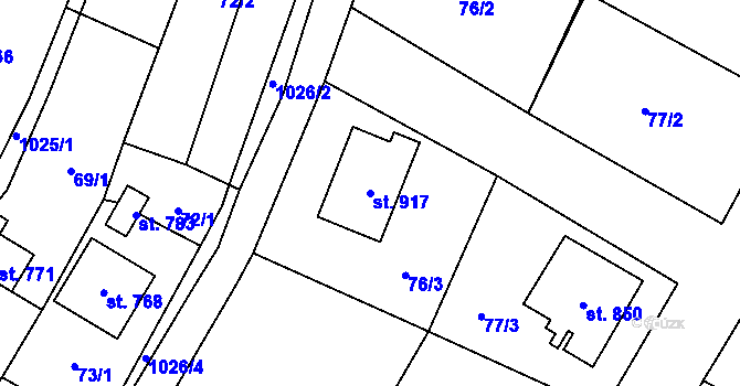 Parcela st. 917 v KÚ Chlumčany u Přeštic, Katastrální mapa