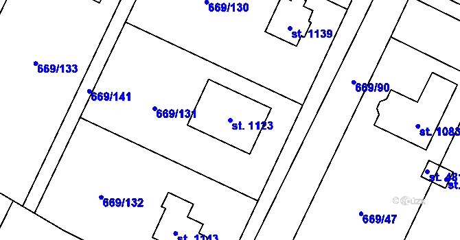 Parcela st. 1123 v KÚ Chlumčany u Přeštic, Katastrální mapa