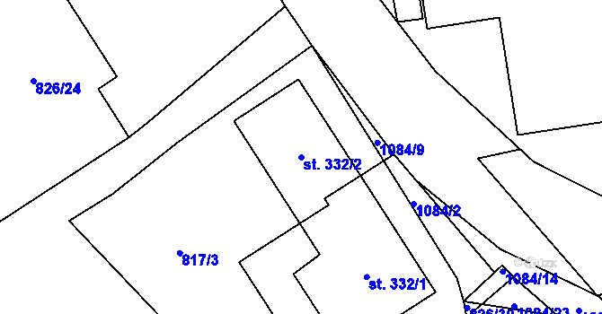 Parcela st. 332/2 v KÚ Chlumčany u Přeštic, Katastrální mapa