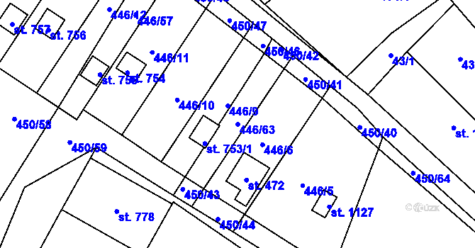 Parcela st. 446/63 v KÚ Chlumčany u Přeštic, Katastrální mapa