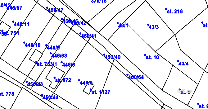 Parcela st. 450/40 v KÚ Chlumčany u Přeštic, Katastrální mapa
