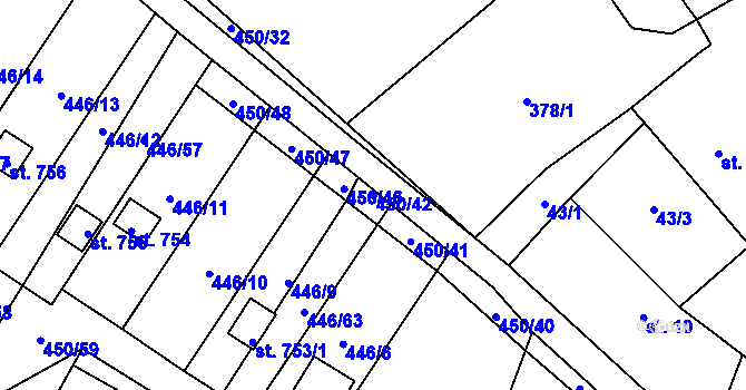 Parcela st. 450/42 v KÚ Chlumčany u Přeštic, Katastrální mapa