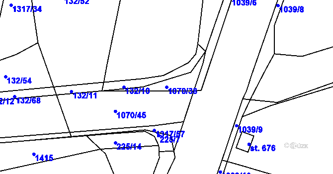 Parcela st. 1070/38 v KÚ Chlumčany u Přeštic, Katastrální mapa