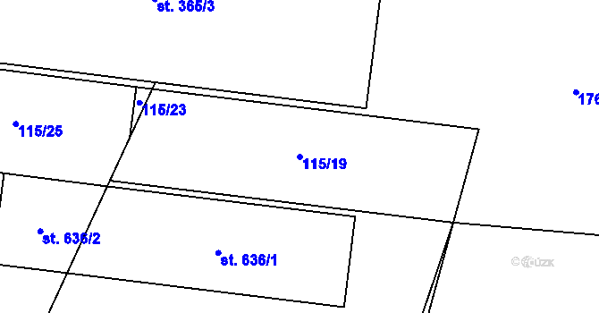 Parcela st. 115/19 v KÚ Chlumčany u Přeštic, Katastrální mapa