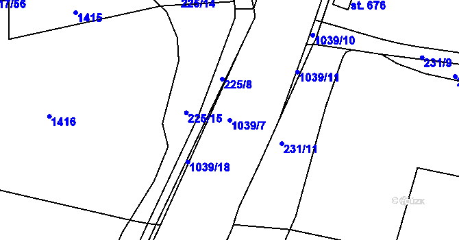 Parcela st. 1039/7 v KÚ Chlumčany u Přeštic, Katastrální mapa