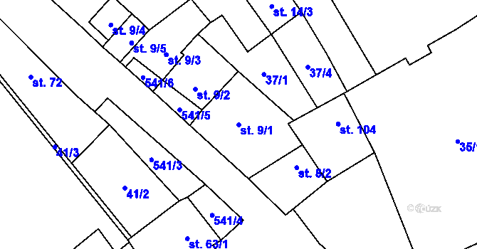 Parcela st. 9/1 v KÚ Blšany u Loun, Katastrální mapa