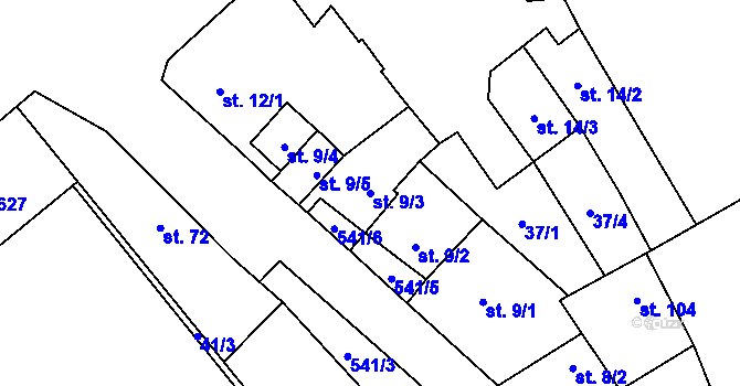 Parcela st. 9/3 v KÚ Blšany u Loun, Katastrální mapa