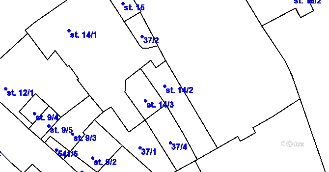 Parcela st. 14/2 v KÚ Blšany u Loun, Katastrální mapa