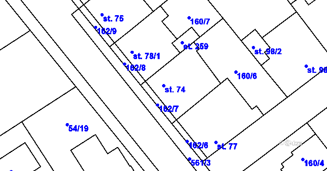 Parcela st. 74 v KÚ Blšany u Loun, Katastrální mapa