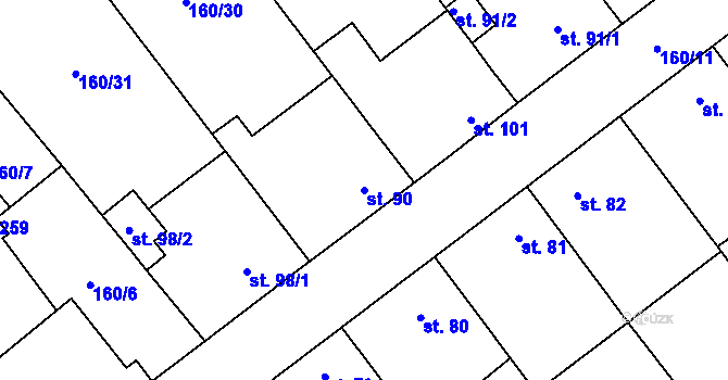 Parcela st. 90 v KÚ Blšany u Loun, Katastrální mapa