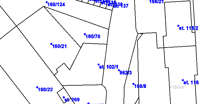 Parcela st. 102/2 v KÚ Blšany u Loun, Katastrální mapa