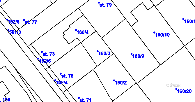 Parcela st. 160/3 v KÚ Blšany u Loun, Katastrální mapa