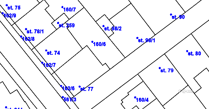 Parcela st. 160/5 v KÚ Blšany u Loun, Katastrální mapa