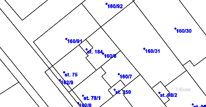 Parcela st. 160/8 v KÚ Blšany u Loun, Katastrální mapa