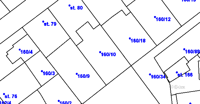 Parcela st. 160/10 v KÚ Blšany u Loun, Katastrální mapa