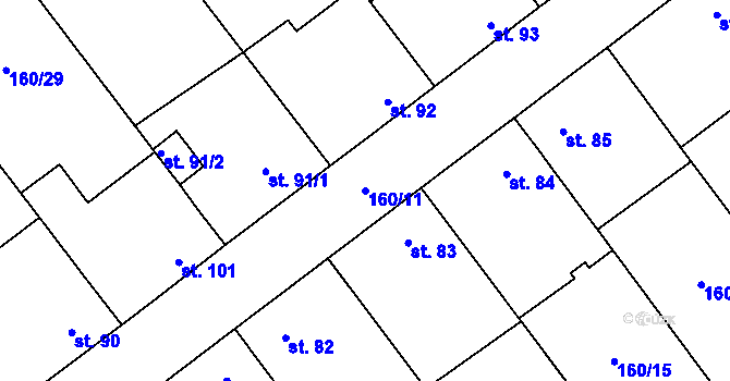 Parcela st. 160/11 v KÚ Blšany u Loun, Katastrální mapa
