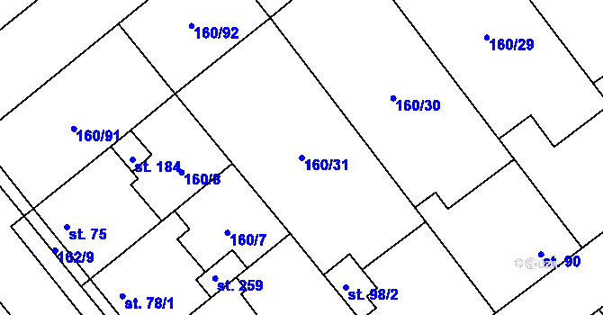 Parcela st. 160/31 v KÚ Blšany u Loun, Katastrální mapa