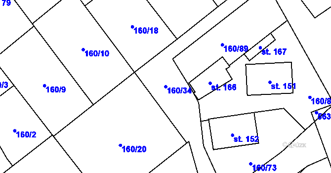 Parcela st. 160/34 v KÚ Blšany u Loun, Katastrální mapa