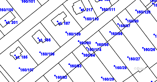 Parcela st. 160/80 v KÚ Blšany u Loun, Katastrální mapa