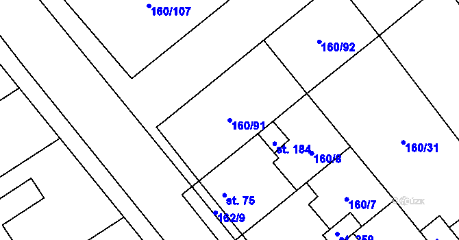 Parcela st. 160/91 v KÚ Blšany u Loun, Katastrální mapa