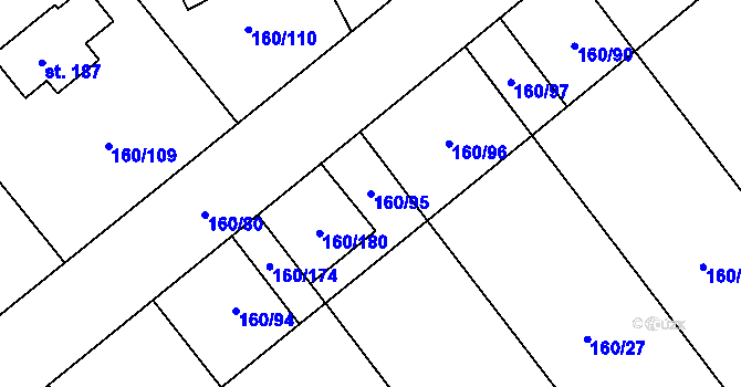 Parcela st. 160/95 v KÚ Blšany u Loun, Katastrální mapa