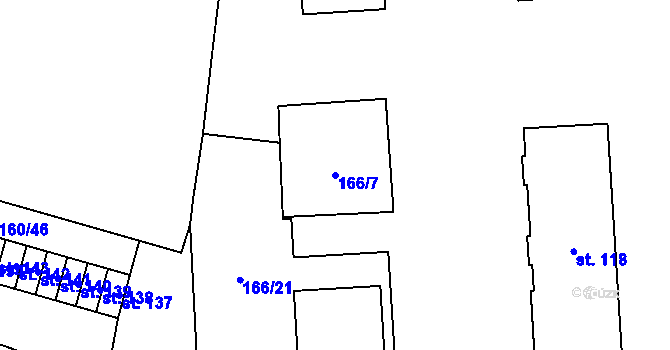 Parcela st. 166/7 v KÚ Blšany u Loun, Katastrální mapa
