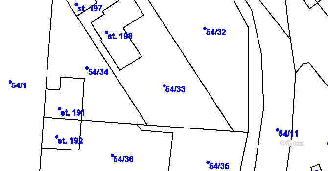 Parcela st. 54/33 v KÚ Blšany u Loun, Katastrální mapa