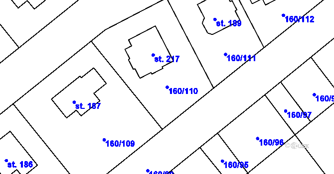 Parcela st. 160/110 v KÚ Blšany u Loun, Katastrální mapa